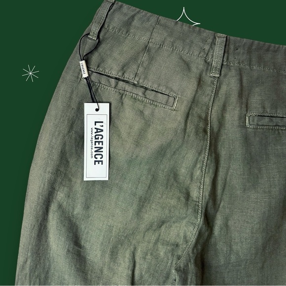 NWT L’Agence Cropped Linen Trousers in Olive Green “Basil” Size 25 - Picture 10 of 12
